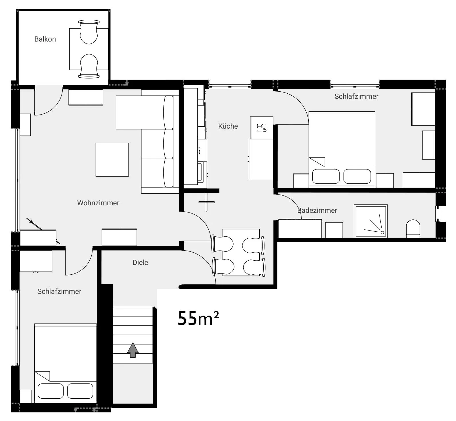 Plattegrond van Appartement 11 (55 m²) in Hirschegg, Kleinwalsertal