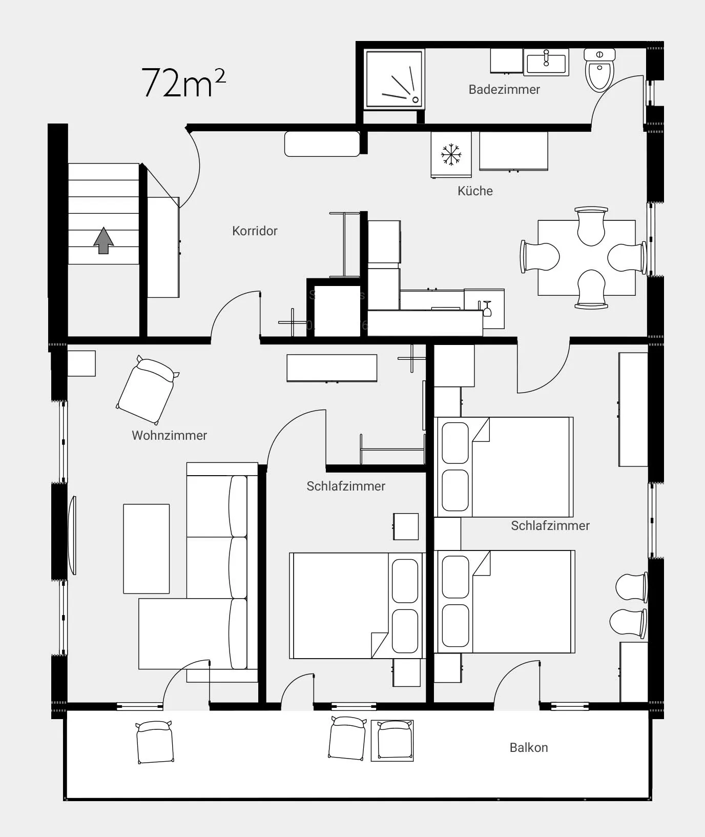 Plattegrond van Appartement 22 (72 m²) in Hirschegg, Kleinwalsertal